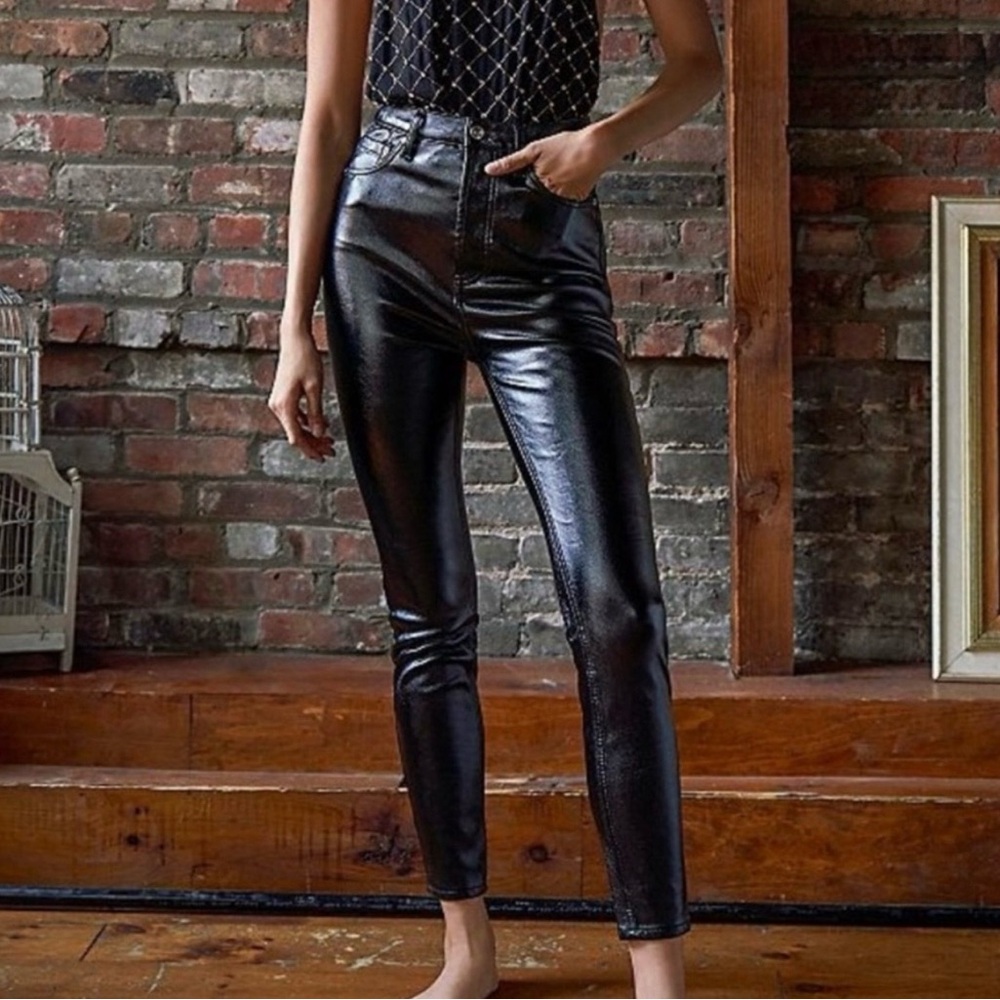 Free People We the Free Phoenix Coated Skinny Jeans Liquid Black 31 Short